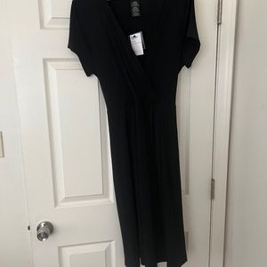 Stretchy black faux wrap dress